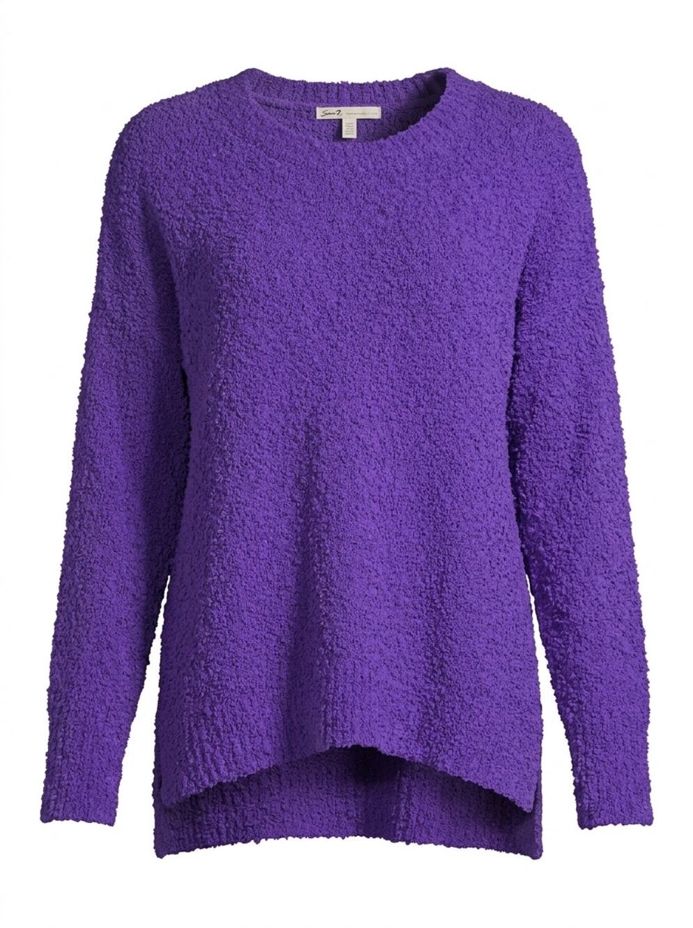 Seven7 Purple Textured Knit Crew Neck High Low Sweater Women Size L